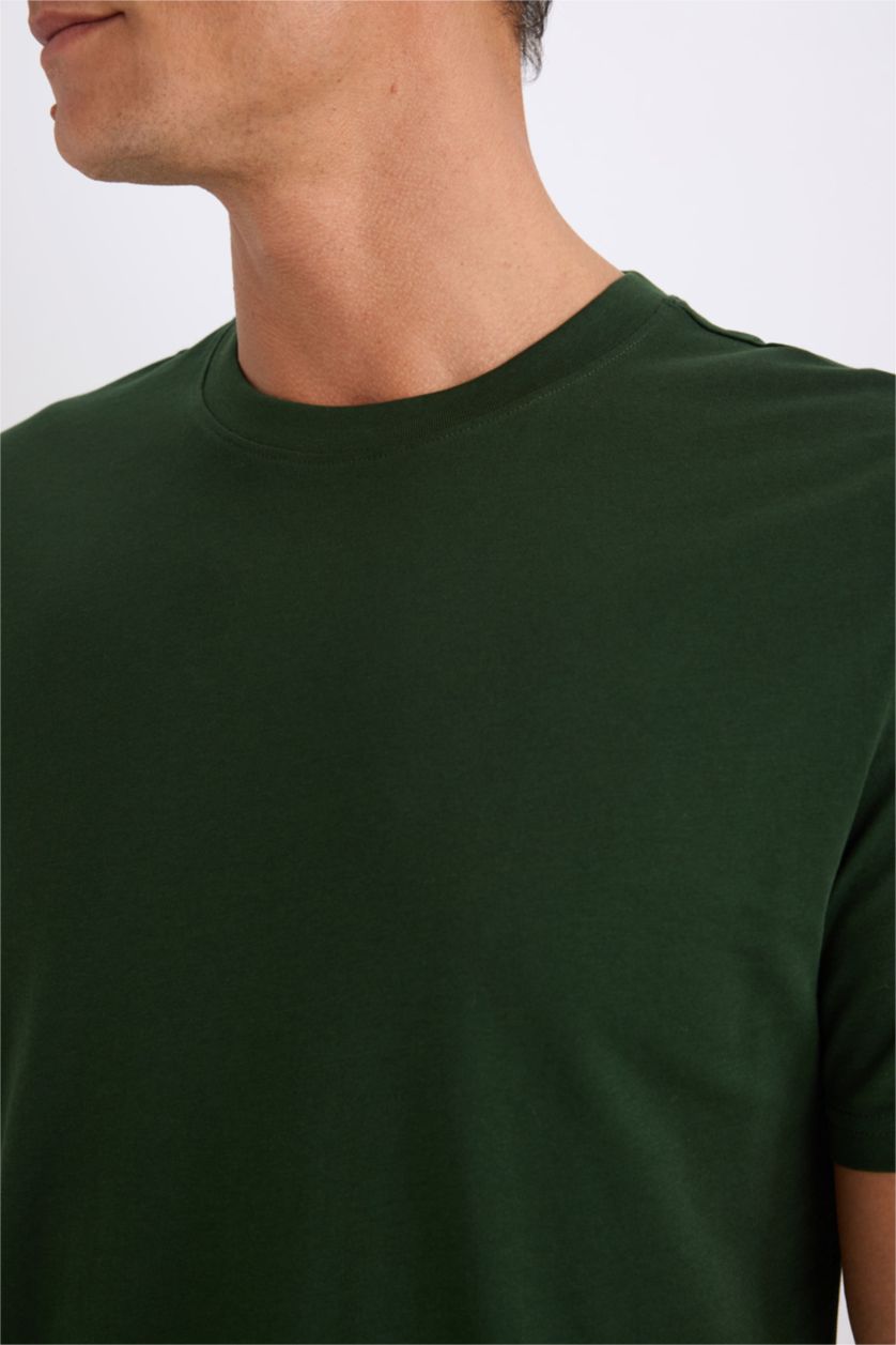 Man Dark Green New Regular Fit Crew Neck Basic Short Sleeve T-Shirt