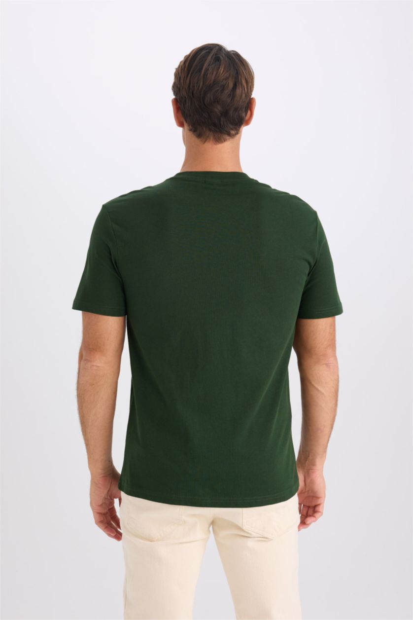 Man Dark Green New Regular Fit Crew Neck Basic Short Sleeve T-Shirt