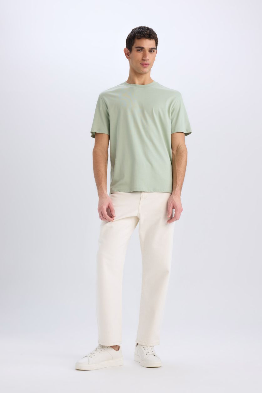 MAN Light Green New Regular Fit Crew Neck Basic T-Shirt