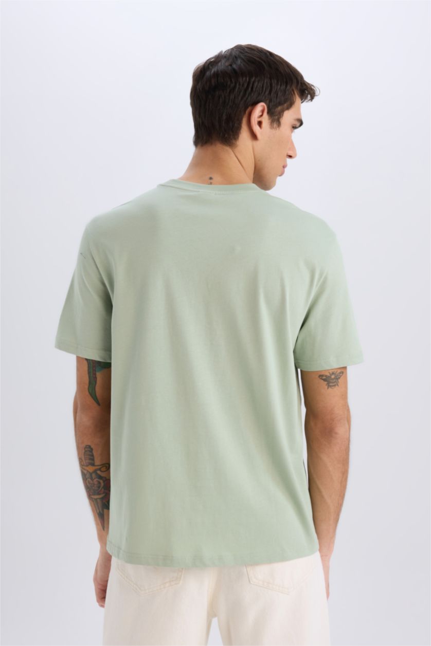 MAN Light Green New Regular Fit Crew Neck Basic T-Shirt