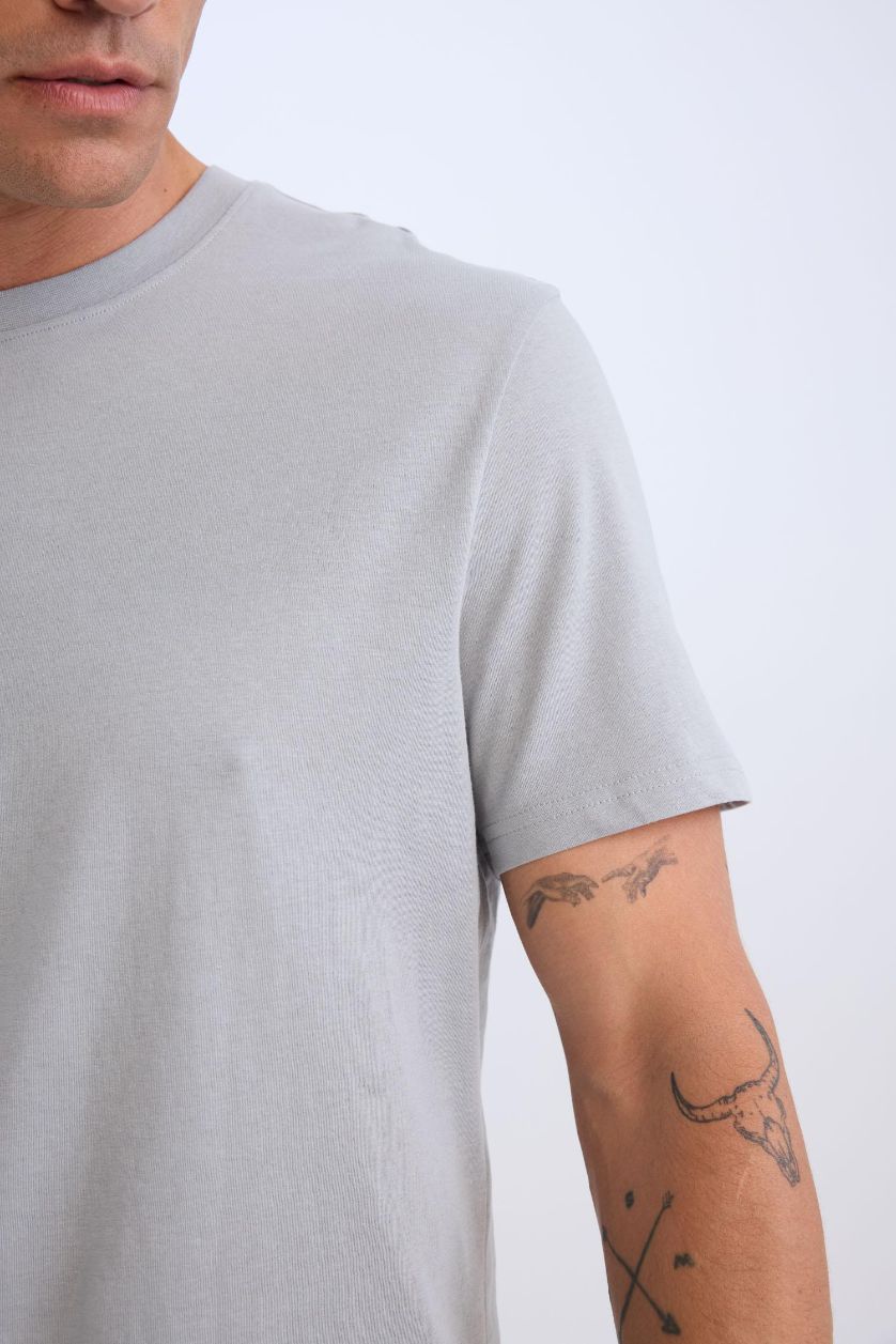 MAN Light Grey New Regular Fit Crew Neck Basic Short Sleeve T-Shirt