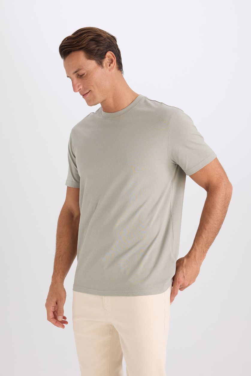 MAN Light Khaki New Regular Fit Crew Neck Basic Short Sleeve T-Shirt