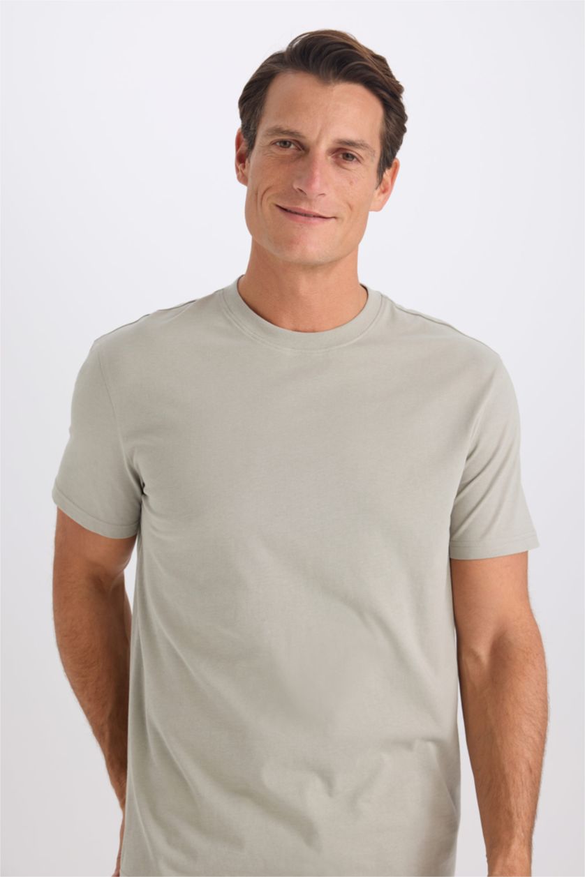 MAN Light Khaki New Regular Fit Crew Neck Basic Short Sleeve T-Shirt