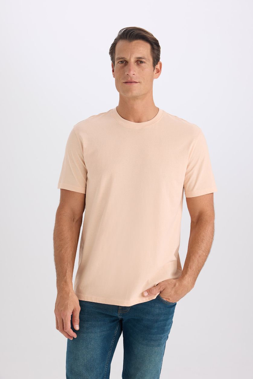 Man Light Pink New Regular Fit Crew Neck Short Sleeve T-Shirt