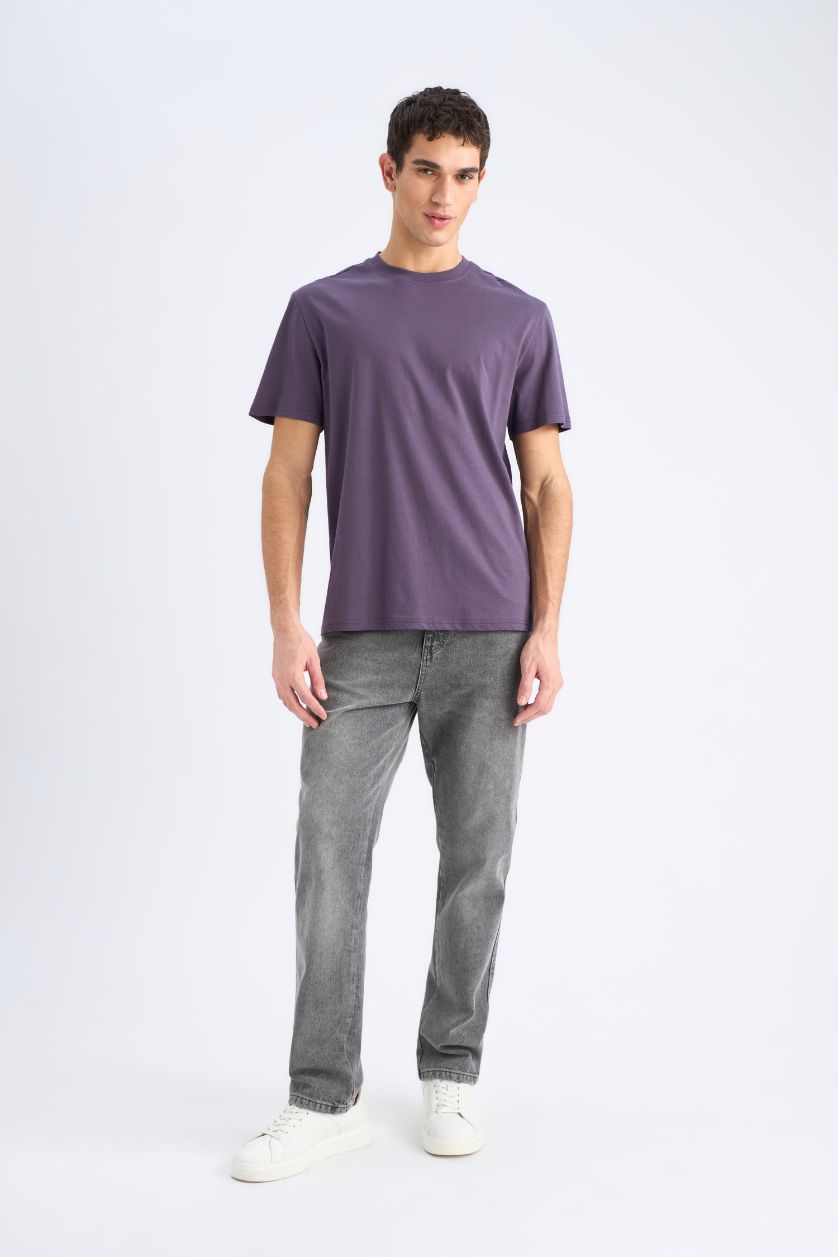 MAN Dark Purple New Regular Fit Crew Neck Basic Short Sleeve T-Shirt