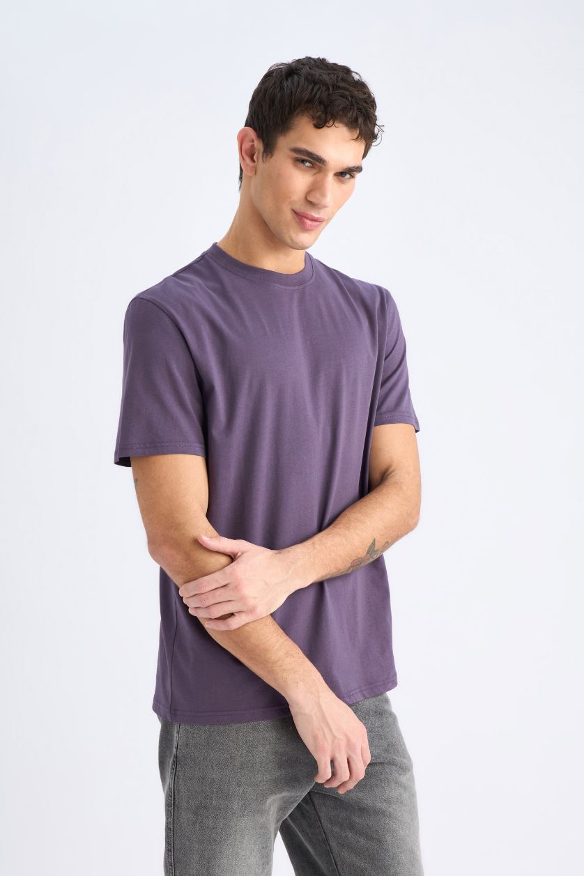 MAN Dark Purple New Regular Fit Crew Neck Basic Short Sleeve T-Shirt