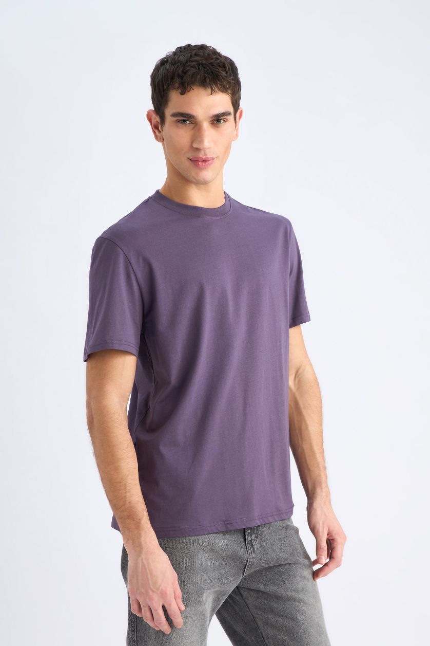 MAN Dark Purple New Regular Fit Crew Neck Basic Short Sleeve T-Shirt