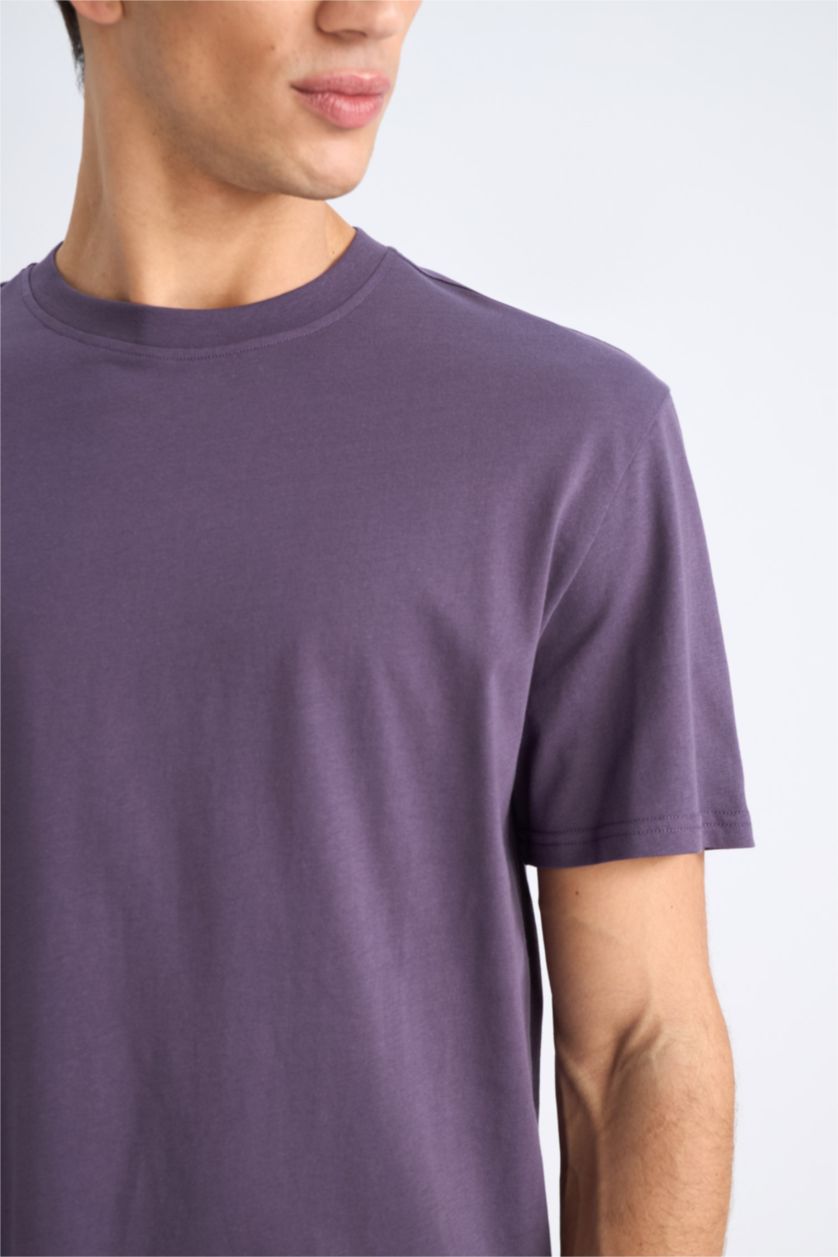 MAN Dark Purple New Regular Fit Crew Neck Basic Short Sleeve T-Shirt