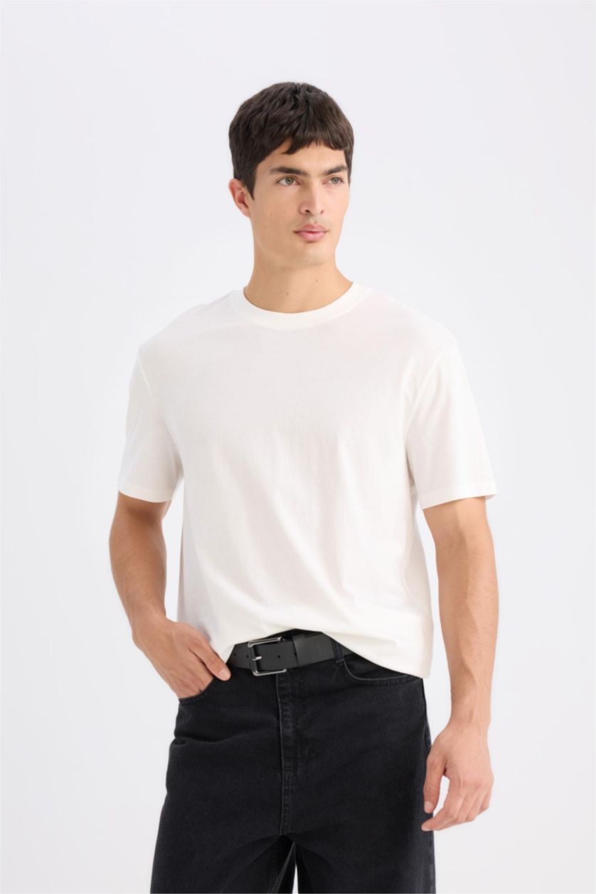 Erkek Kırık Beyaz NEW REGULAR FIT %100 Pamuk Basic Tişört