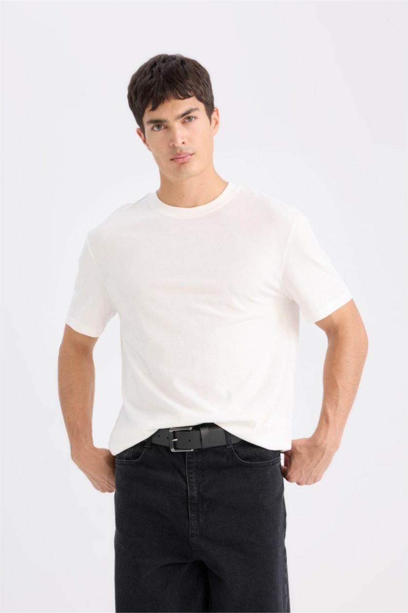 Erkek Kırık Beyaz NEW REGULAR FIT %100 Pamuk Basic Tişört