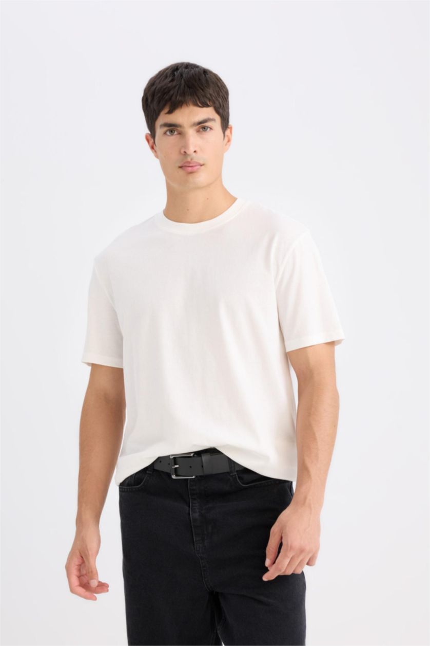 Erkek Kırık Beyaz NEW REGULAR FIT %100 Pamuk Basic Tişört