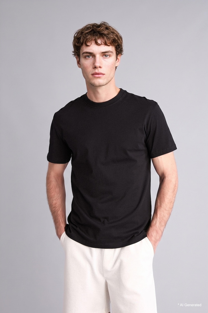 Erkek Siyah %100 Pamuk NEW REGULAR FIT Basic Tişört