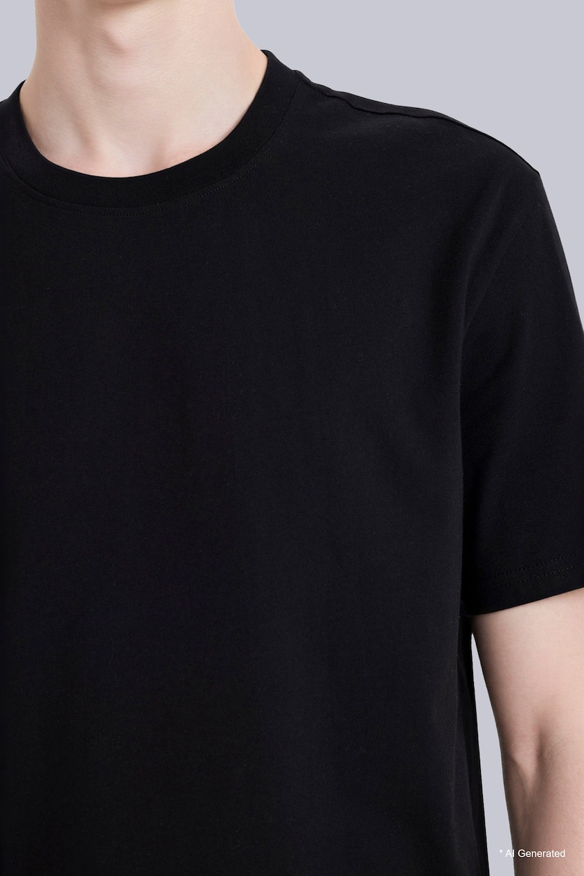 Erkek Siyah %100 Pamuk NEW REGULAR FIT Basic Tişört