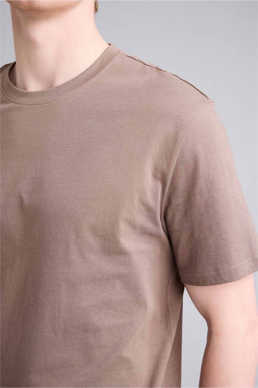 Erkek Açık Kahve New Regular Fıt Kısa Kollu Tişört