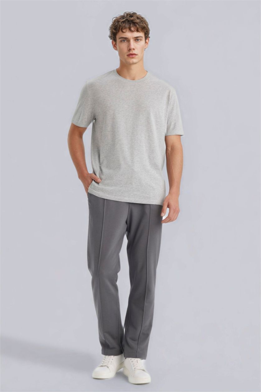 Erkek Gri Melanj %100 Pamuk Basic Tişört