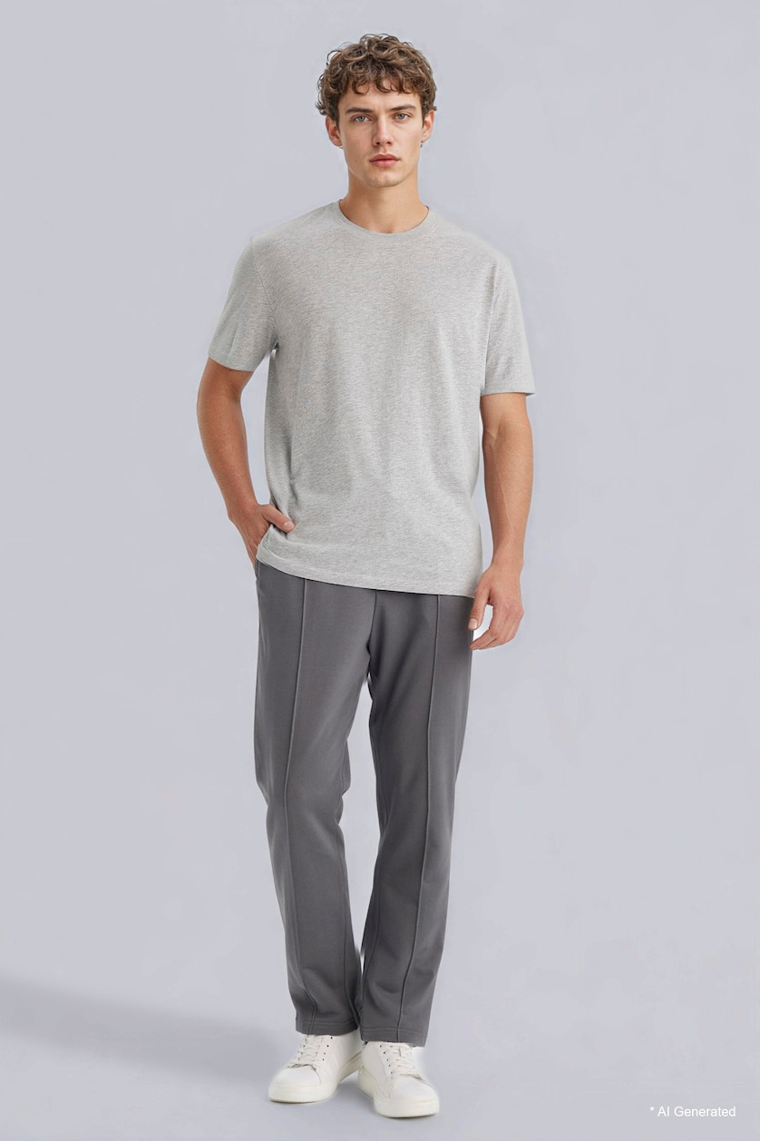 MAN Grey Melange 100% Cotton Regular Fit Crew Neck Basic T-Shirt