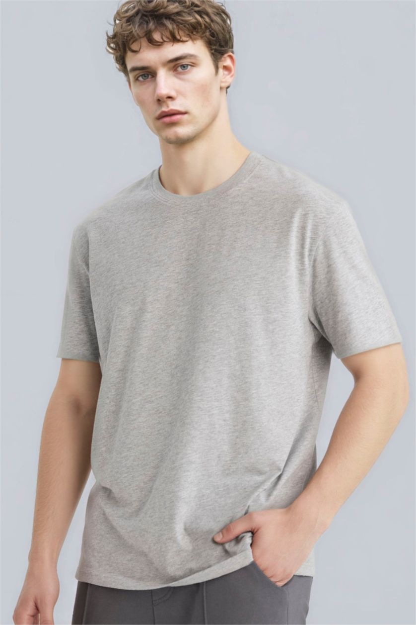 Erkek Gri Melanj %100 Pamuk Basic Tişört