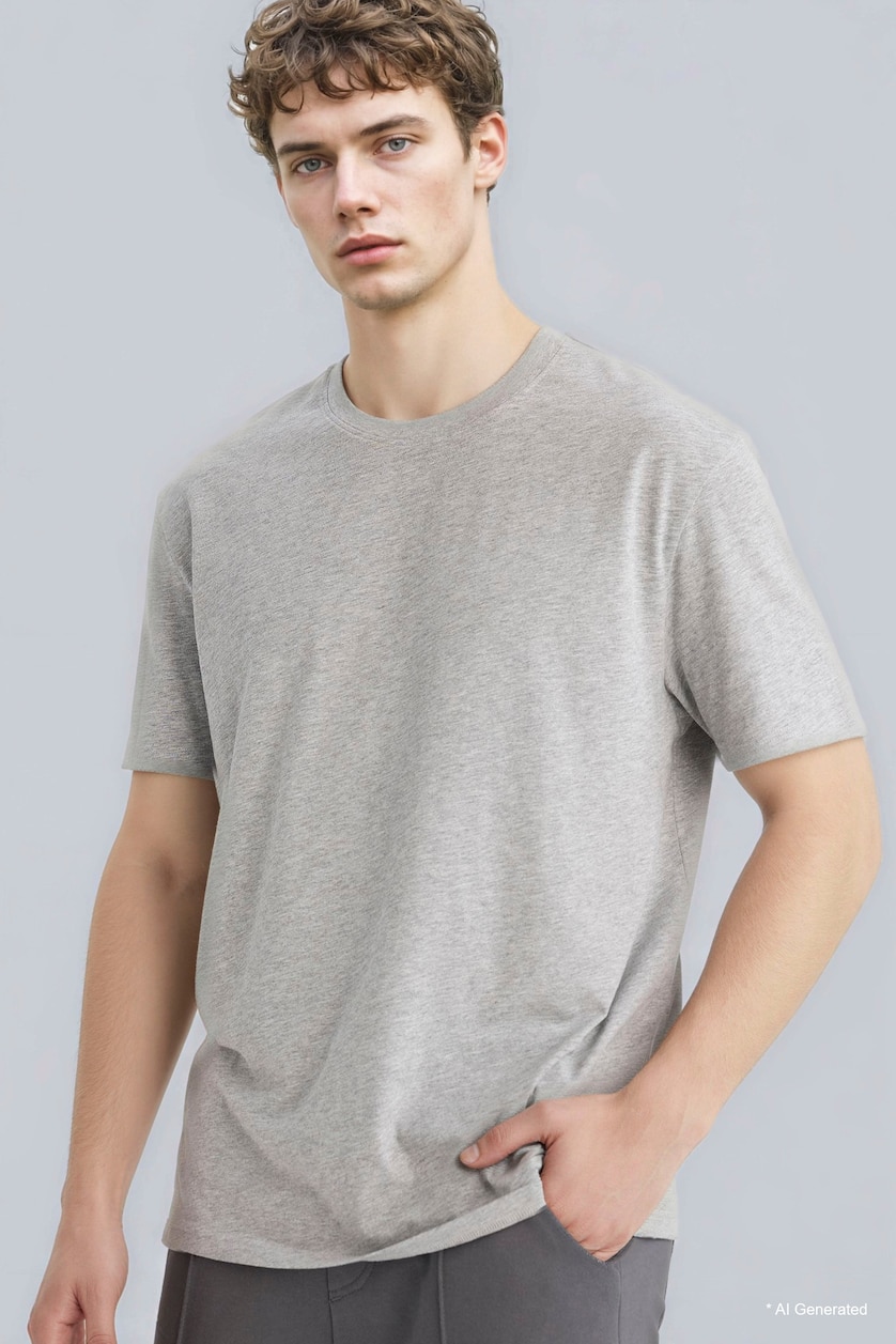 MAN Grey Melange 100% Cotton Regular Fit Crew Neck Basic T-Shirt