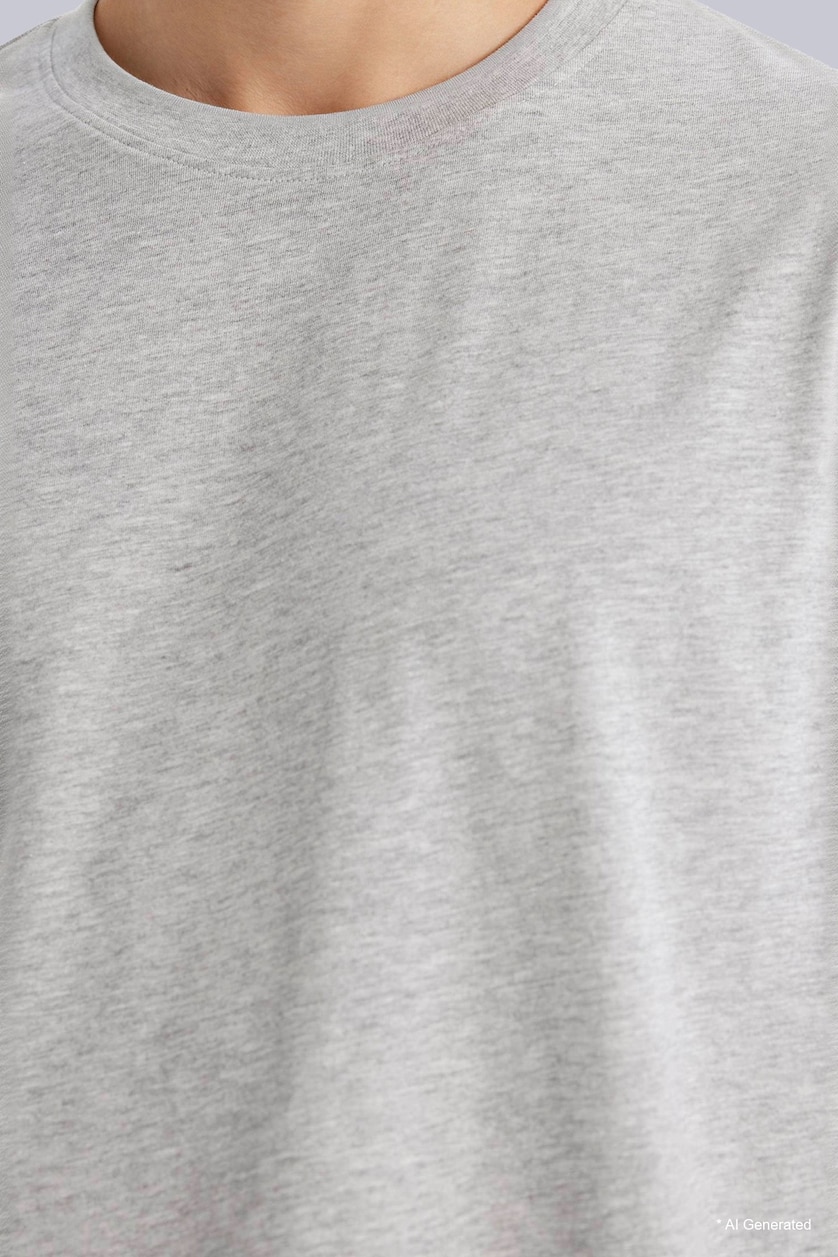 MAN Grey Melange 100% Cotton Regular Fit Crew Neck Basic T-Shirt
