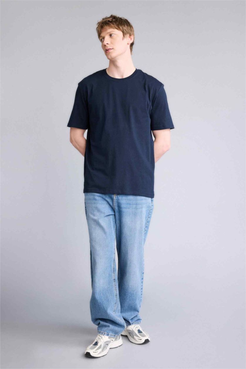 Erkek Lacivert %100 Pamuk Basic Tişört