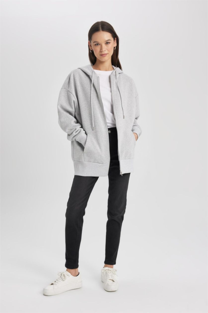 حريمي ميلانج رمادي كارديجان تقيل اوفر سايز بكابيشون