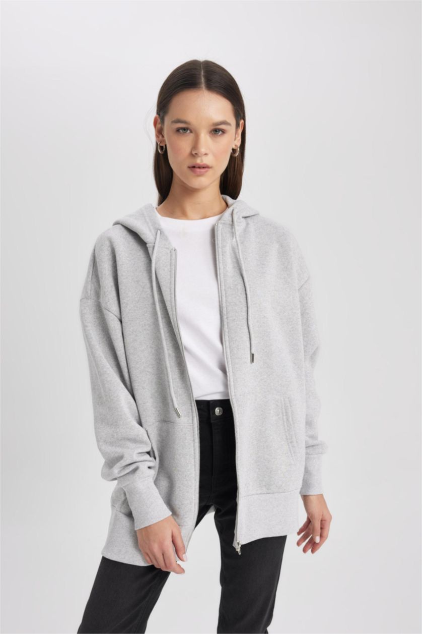 حريمي ميلانج رمادي كارديجان تقيل اوفر سايز بكابيشون