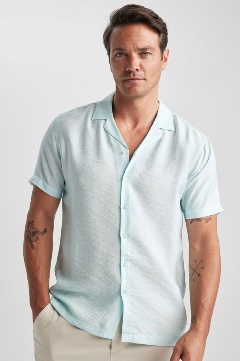 HOMME Bleu Chemise Coupe Moderne À Manches Courtes