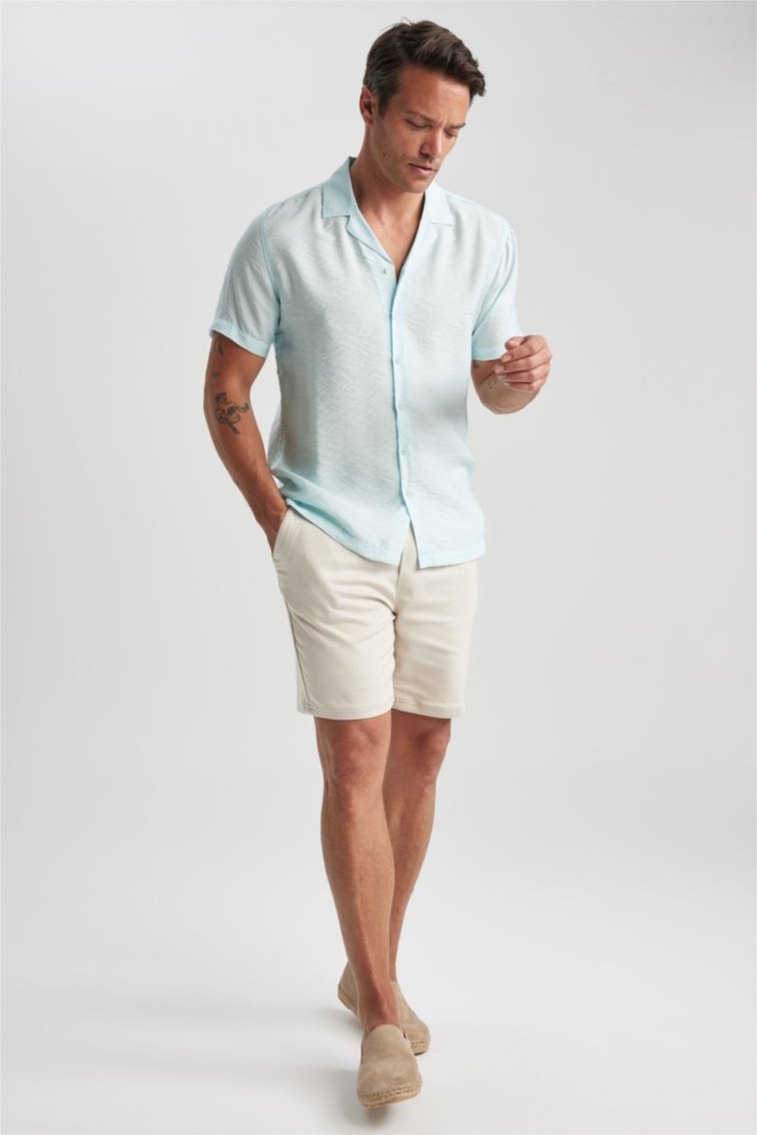 HOMME Bleu Chemise Coupe Moderne À Manches Courtes