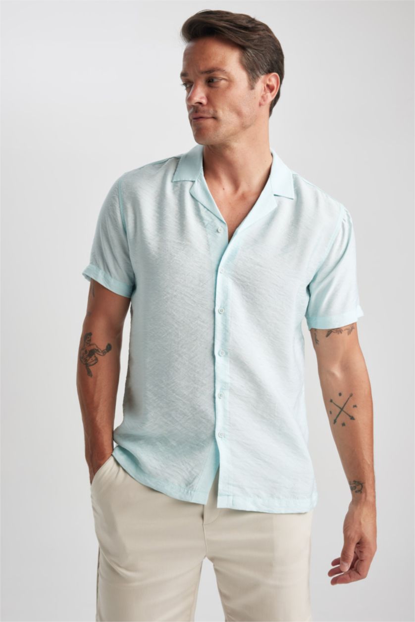HOMME Bleu Chemise Coupe Moderne À Manches Courtes