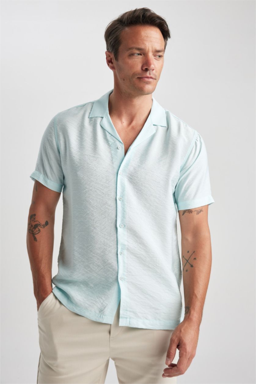 HOMME Bleu Chemise Coupe Moderne À Manches Courtes