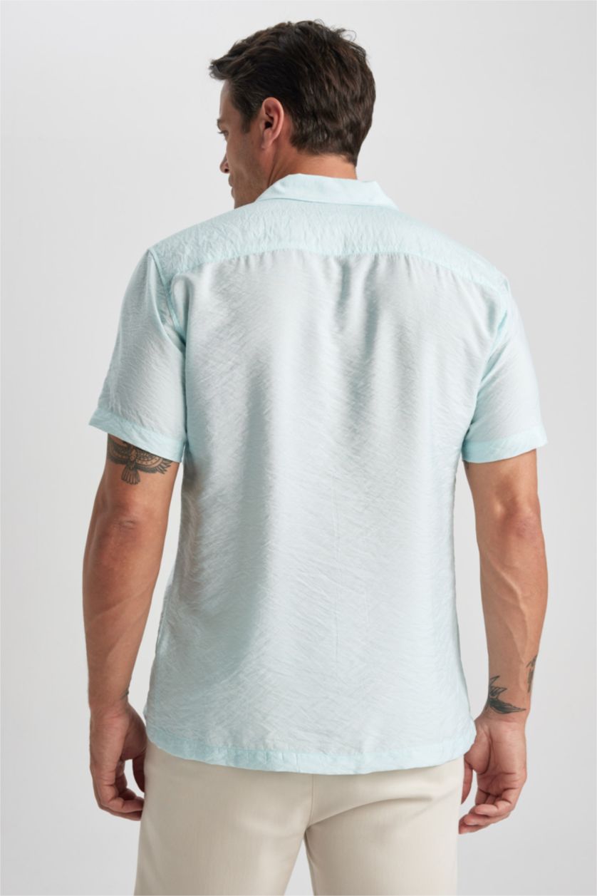 HOMME Bleu Chemise Coupe Moderne À Manches Courtes