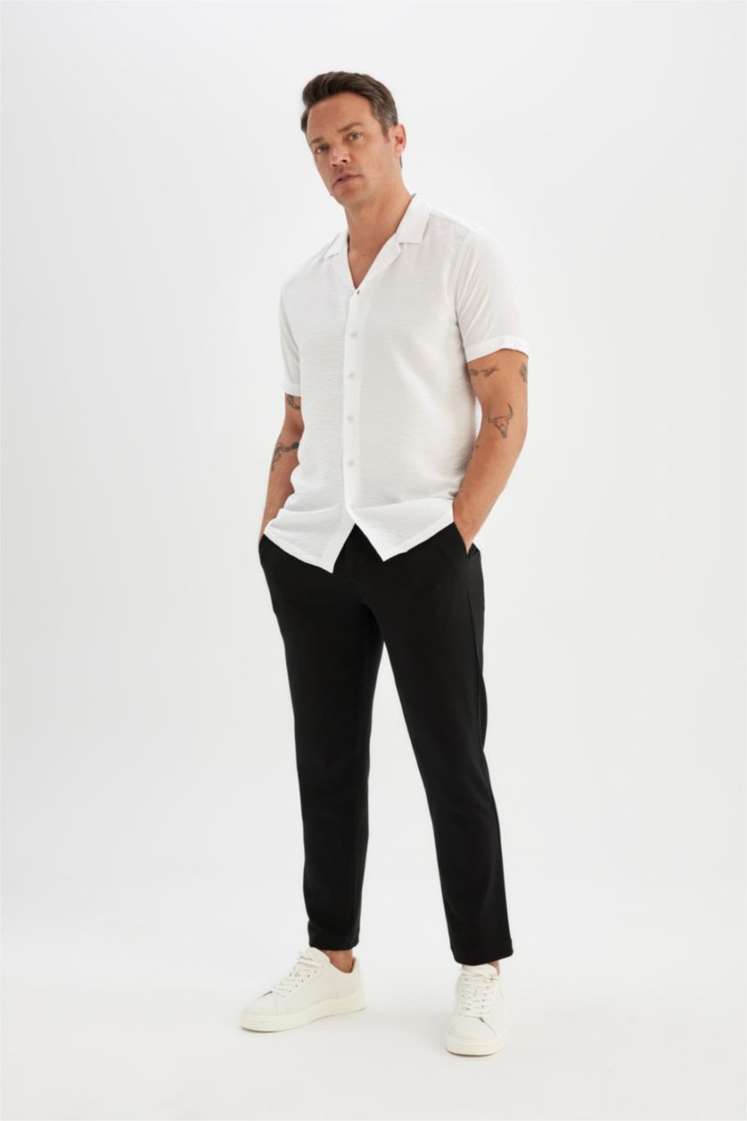 Erkek Beyaz Modern Fit Yazlık Polo Yaka Basic Düz Aerobin Kısa Kollu Beyaz Gömlek