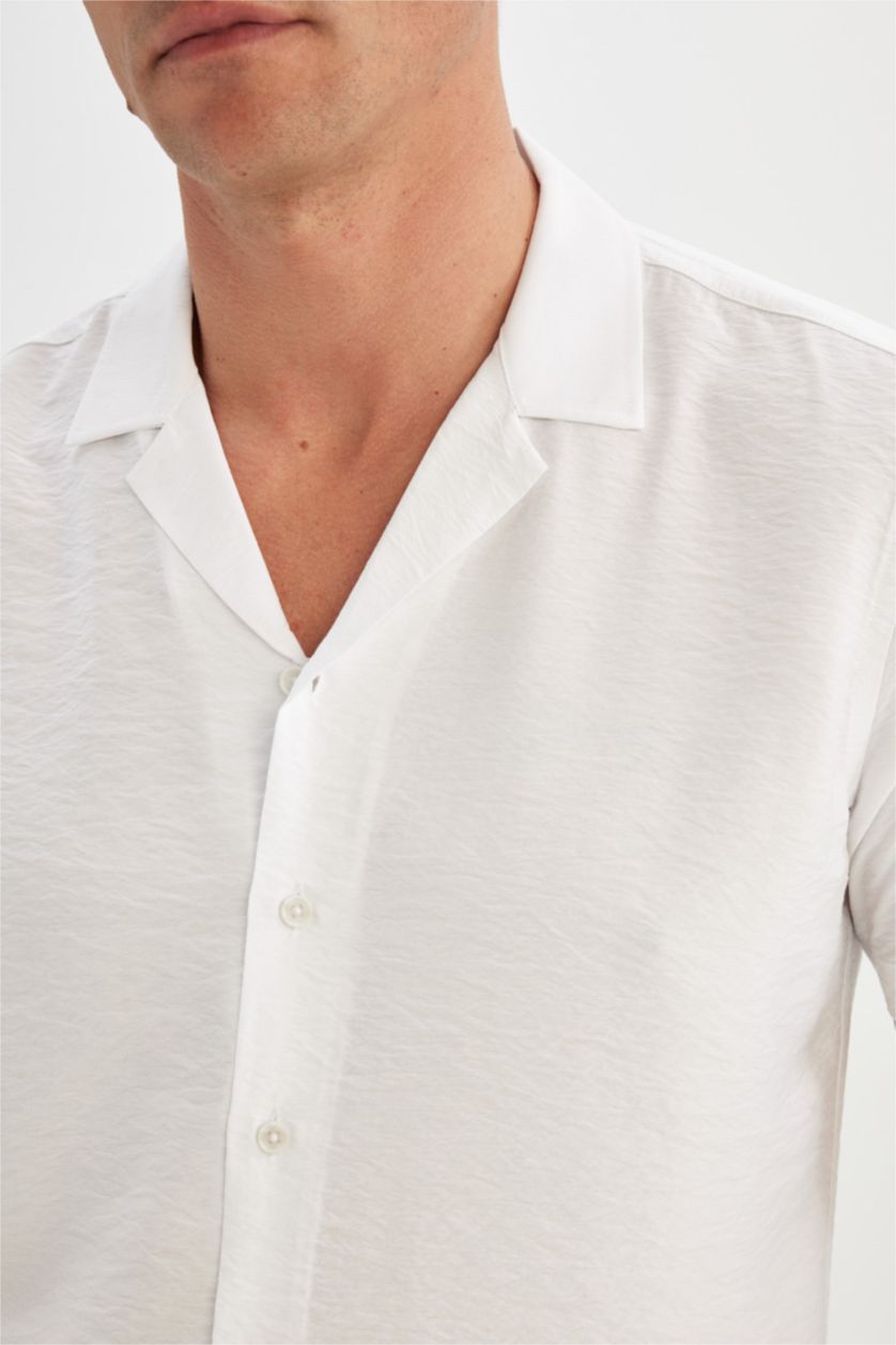 Erkek Beyaz Modern Fit Yazlık Polo Yaka Basic Düz Aerobin Kısa Kollu Beyaz Gömlek