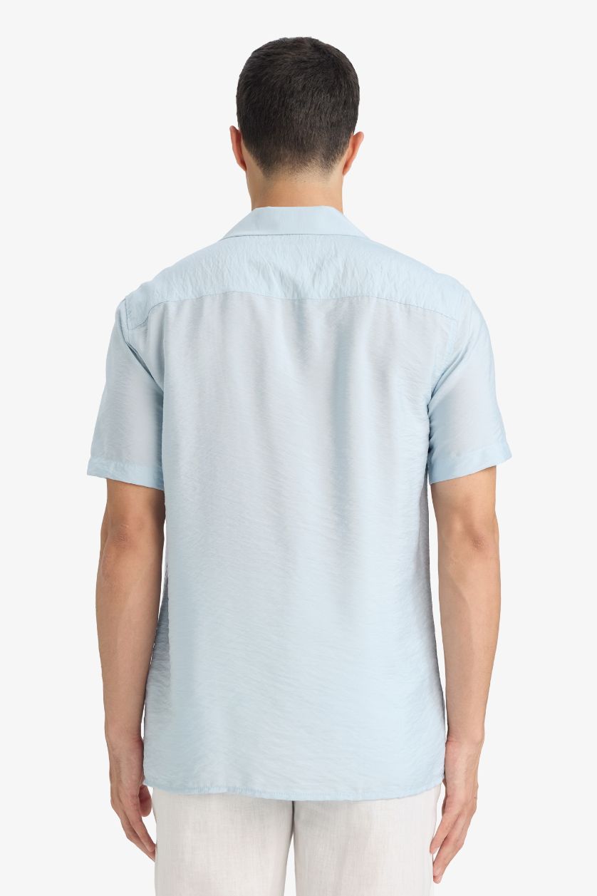 رجال أزرق فاتح قميص بولو صيفي نص ردن ايروبين مودرن فيت