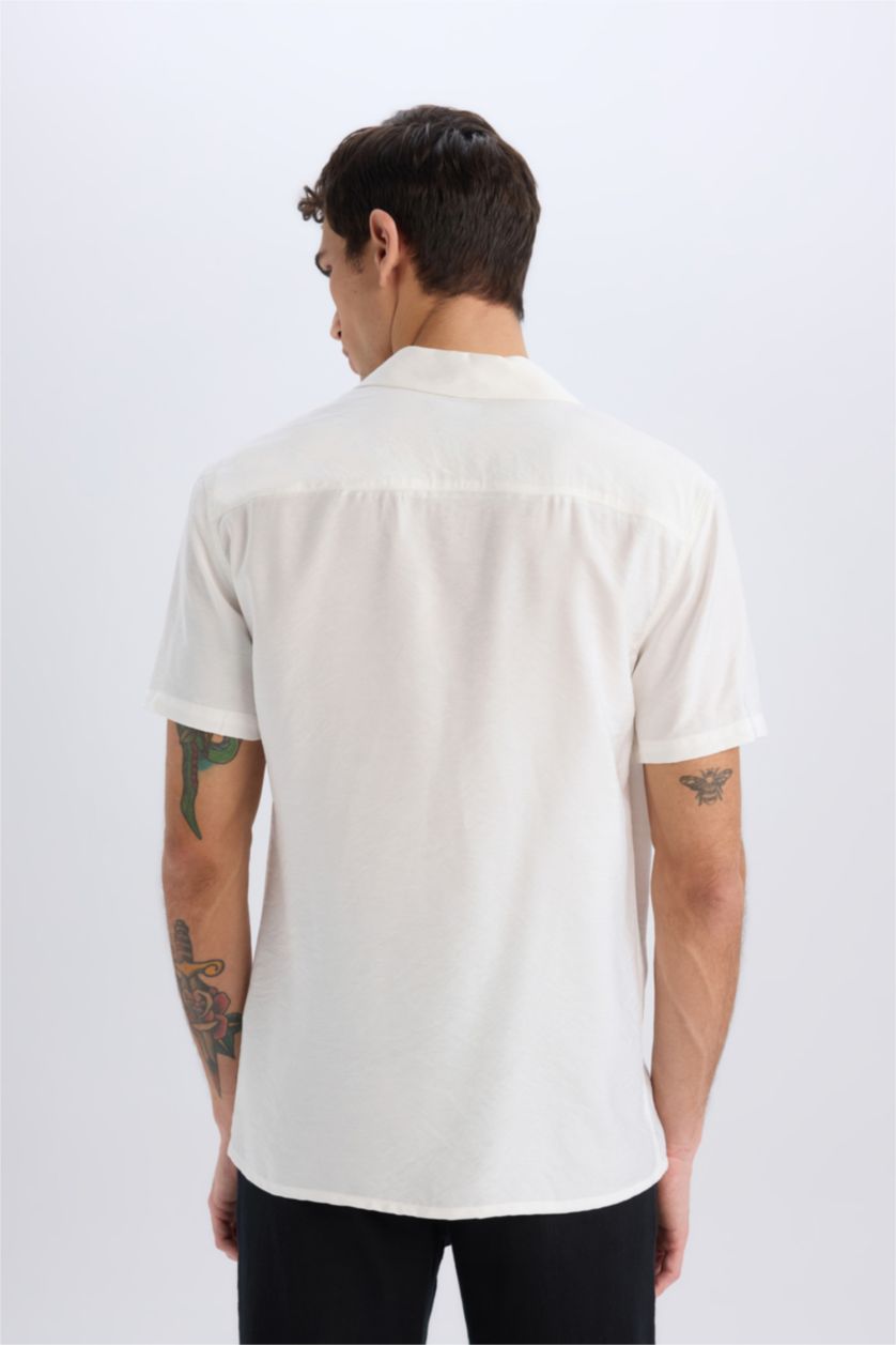 Erkek Beyaz Modern Fit Yazlık Polo Yaka Basic Düz Kısa Kollu Gömlek