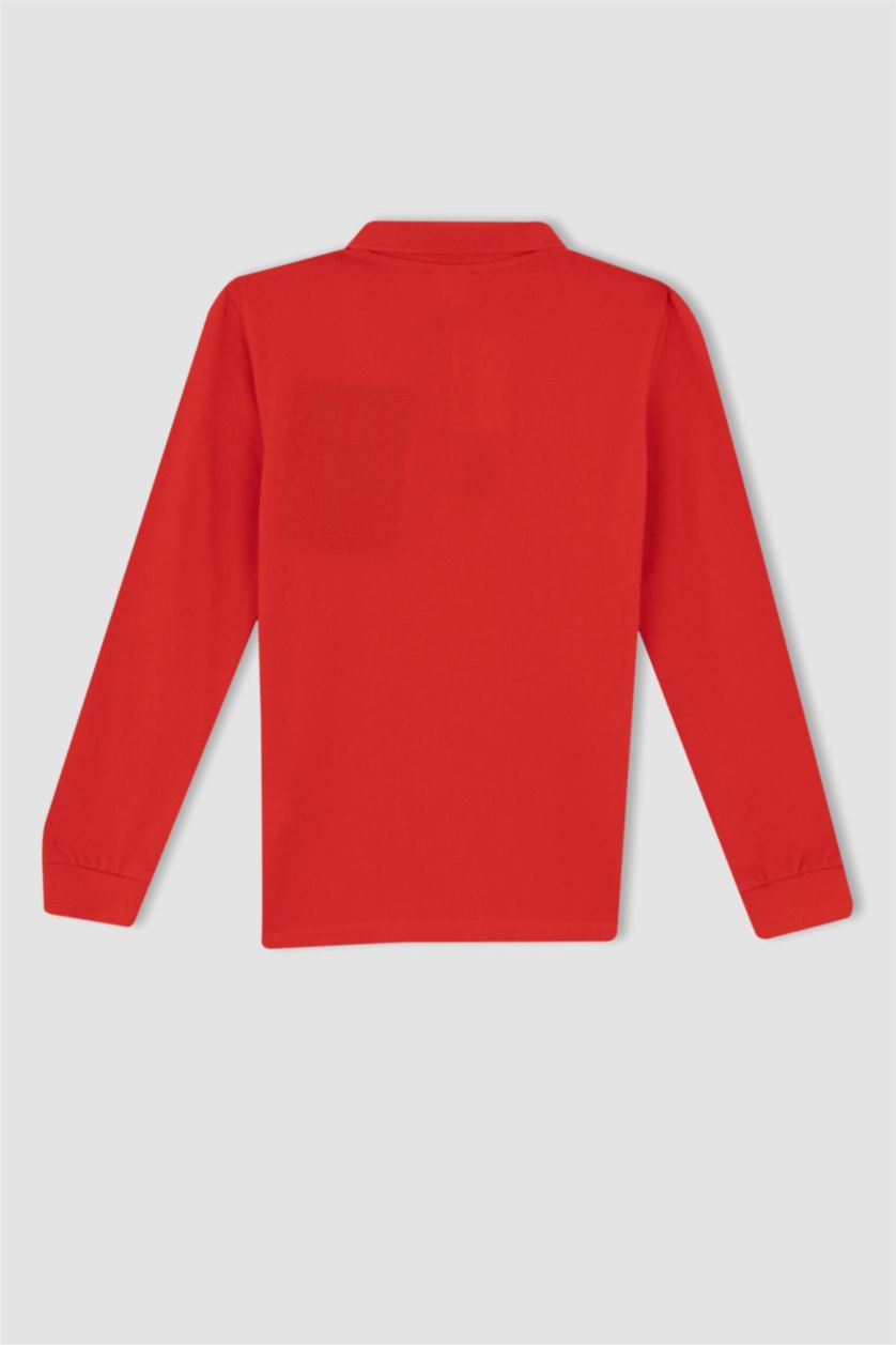 GARÇONS Rouge T-shirt imprimé Atatürk à col polo manches longues pour garçon