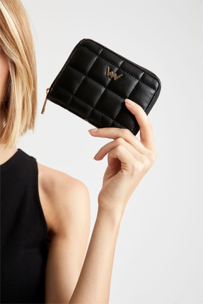 Kadın Siyah Kadın Dikiş Desenli Suni Deri Cüzdan
