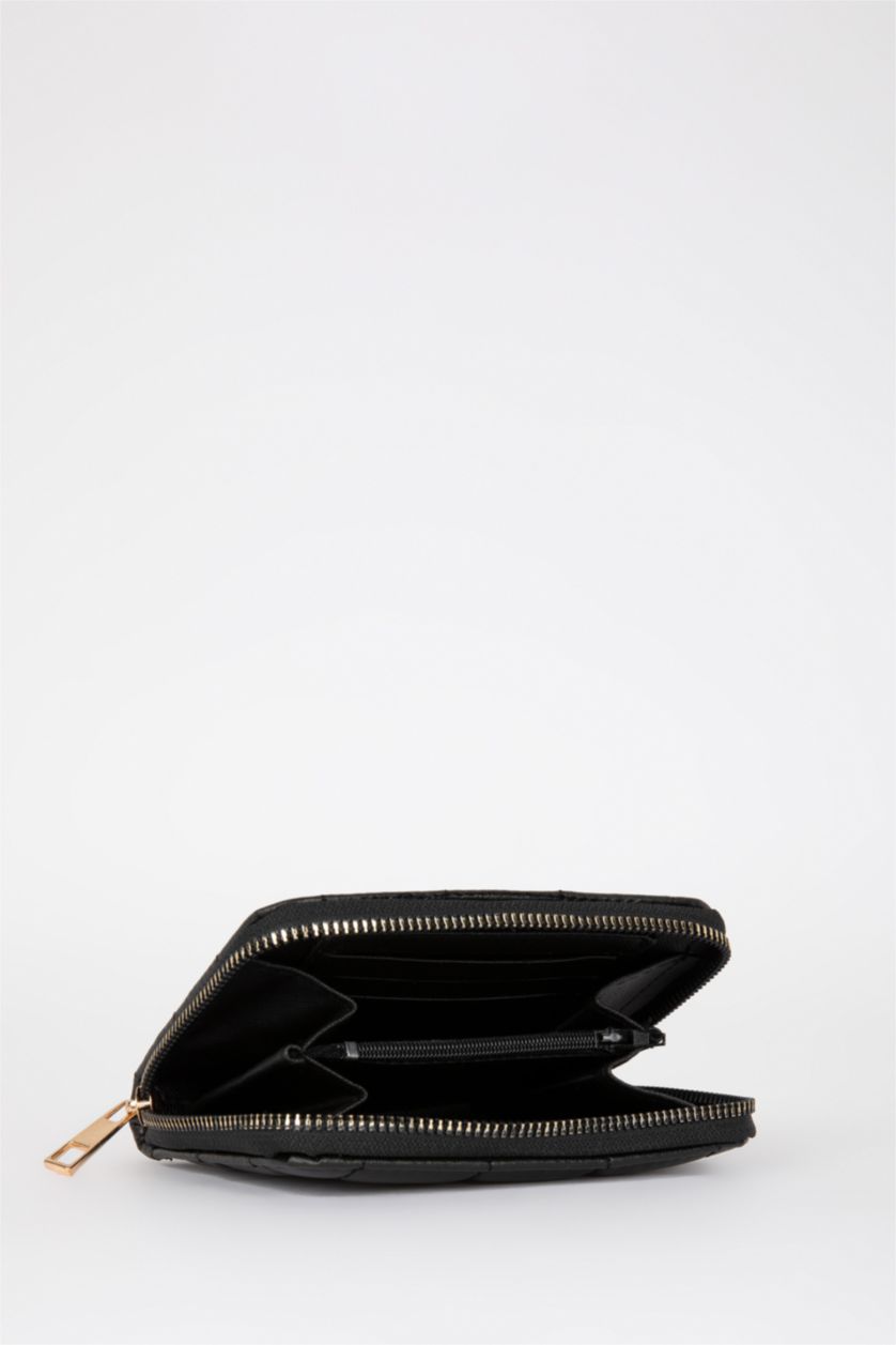 Kadın Siyah Kadın Dikiş Desenli Suni Deri Cüzdan