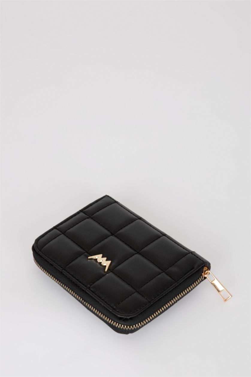 Kadın Siyah Kadın Dikiş Desenli Suni Deri Cüzdan