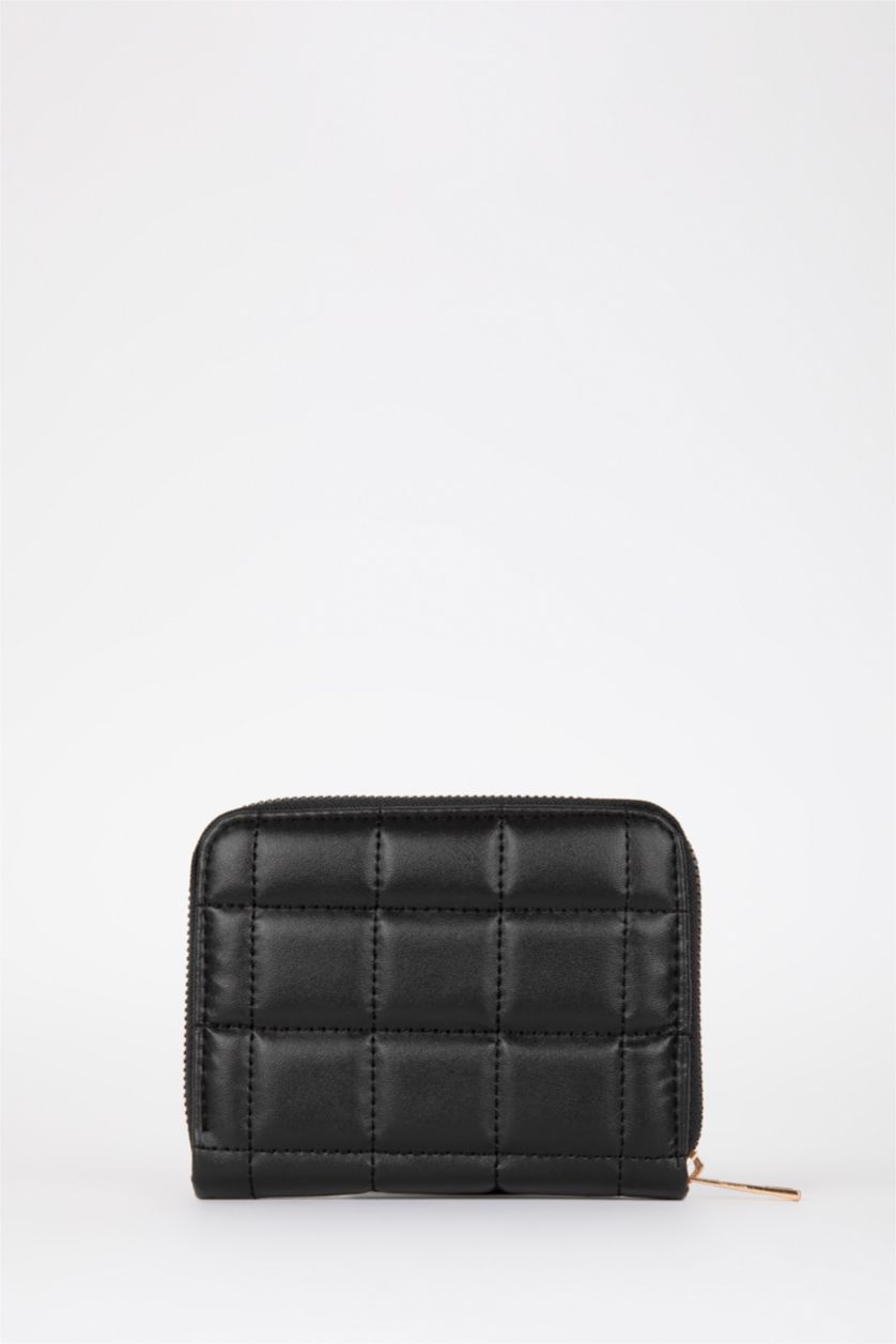 Kadın Siyah Kadın Dikiş Desenli Suni Deri Cüzdan