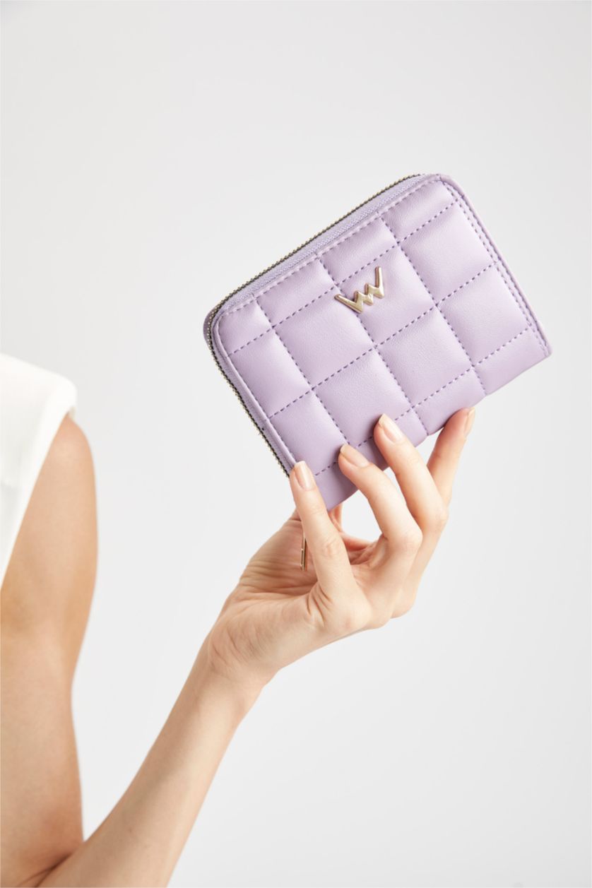 Kadın Lila Kadın Dikiş Desenli Suni Deri Cüzdan