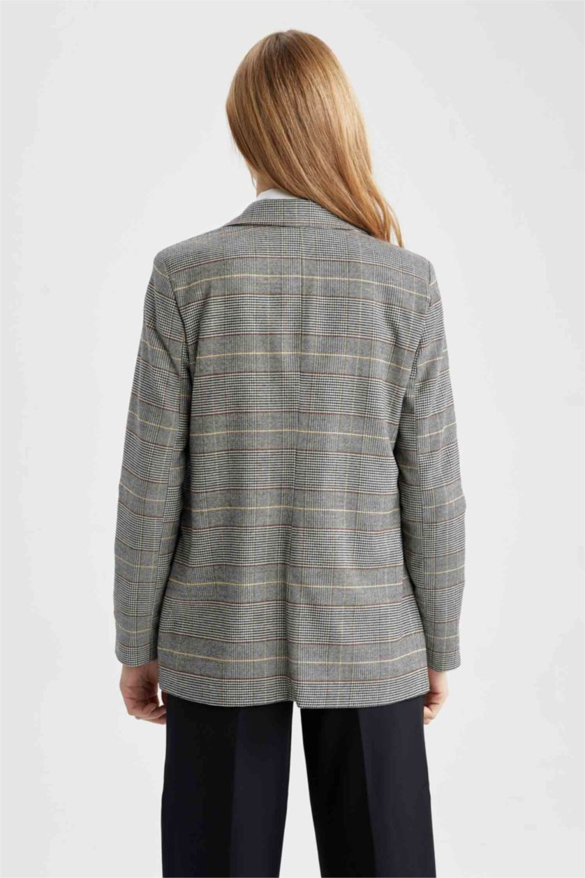 WOMAN Beige Checked Flap Pocket Regular Fit Blazer