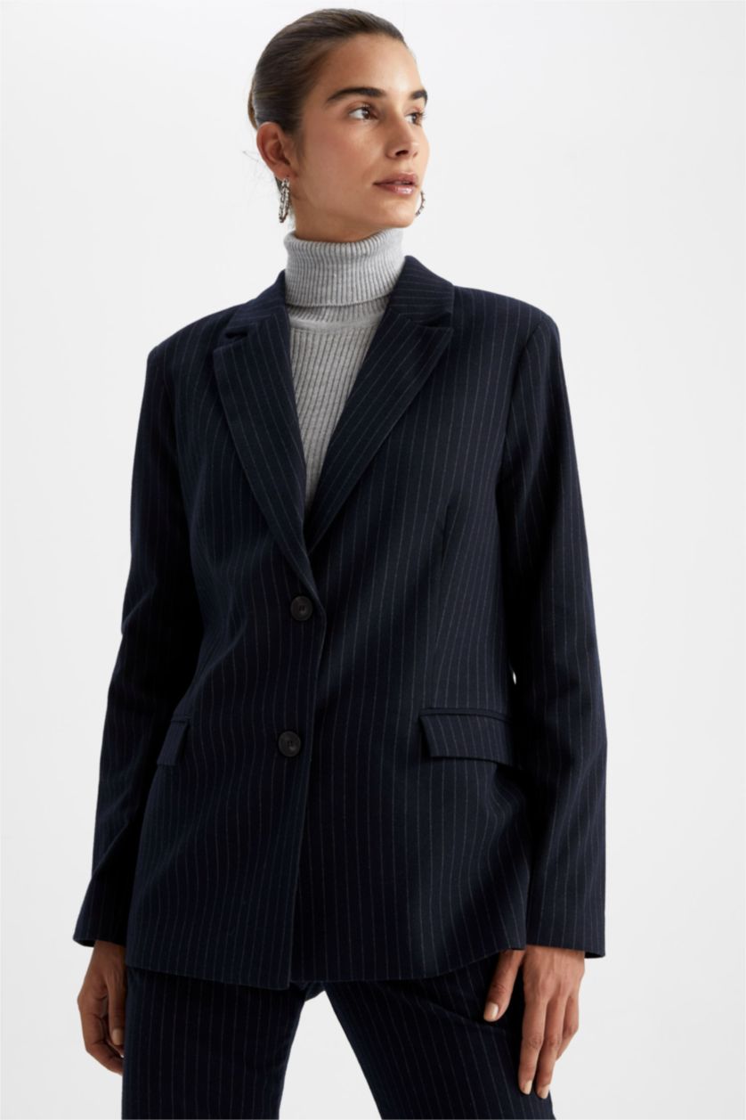 FEMME Marin Blazer Coupe Régulière Manche Longue Bouton Double