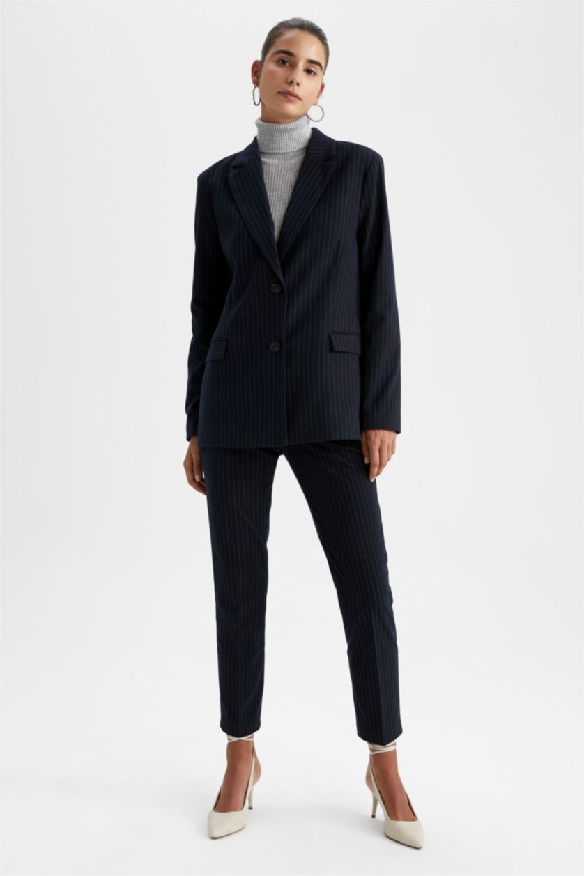 FEMME Marin Blazer Coupe Régulière Manche Longue Bouton Double