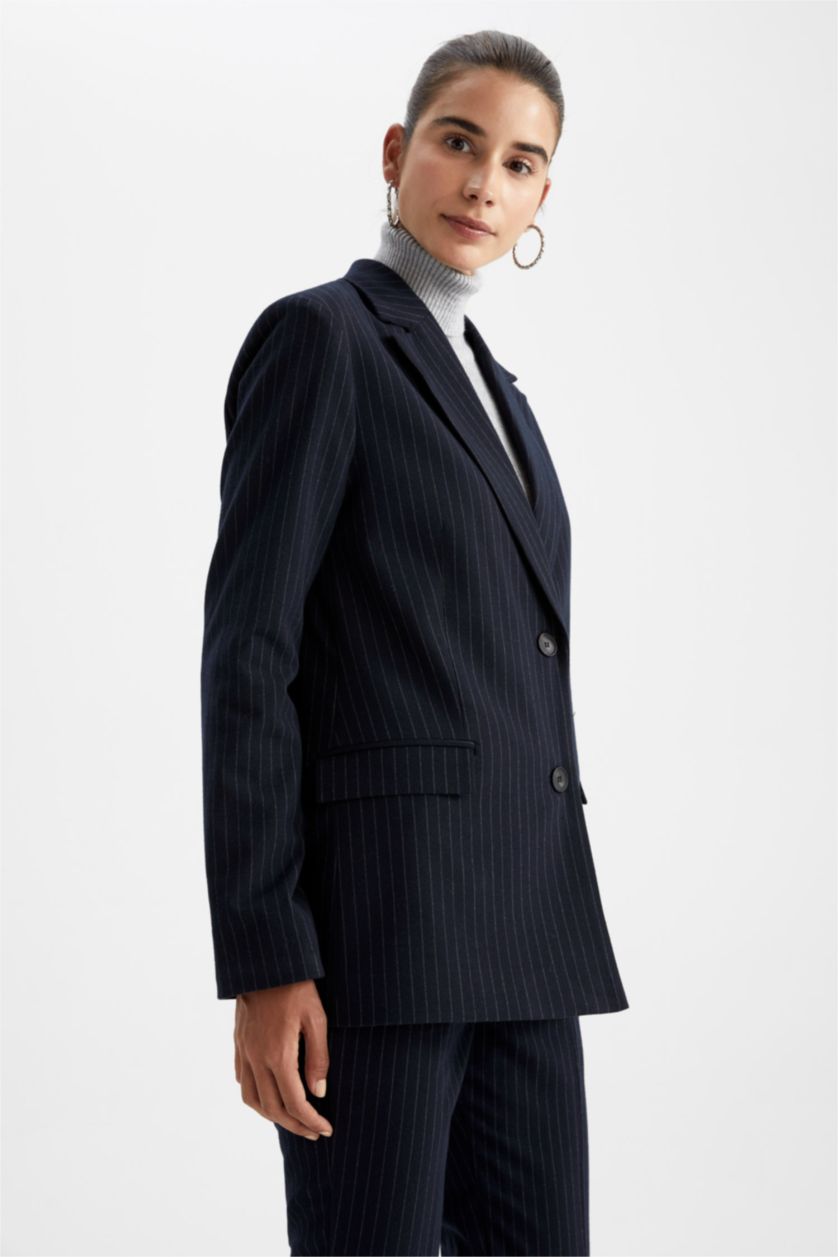 FEMME Marin Blazer Coupe Régulière Manche Longue Bouton Double