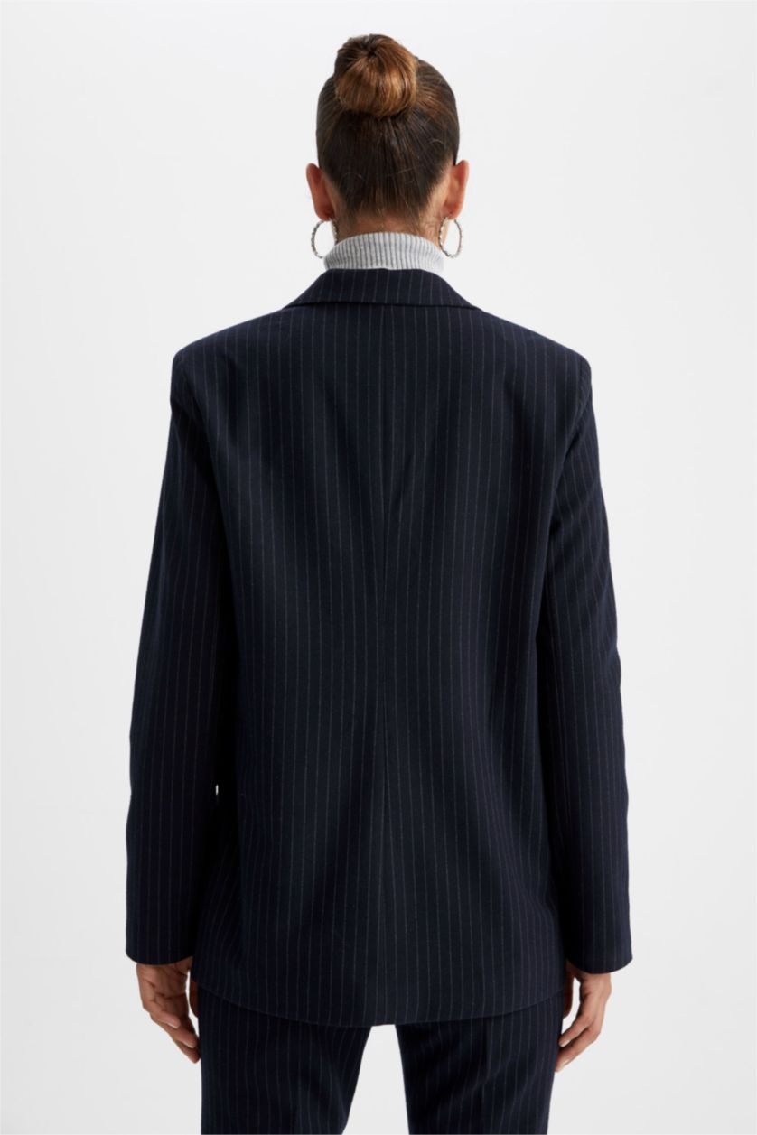 FEMME Marin Blazer Coupe Régulière Manche Longue Bouton Double