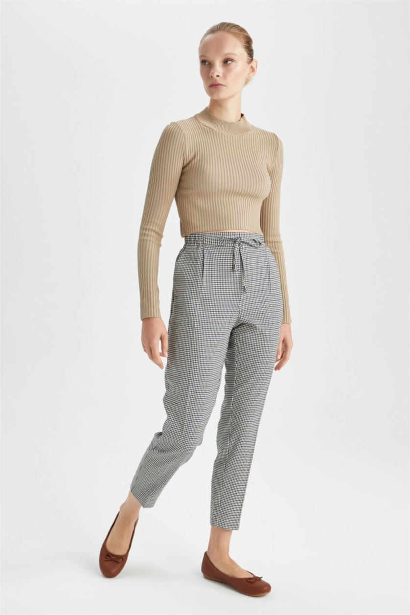 Kadın Bej Yüksek Bel Jogger Fıt Pantolon