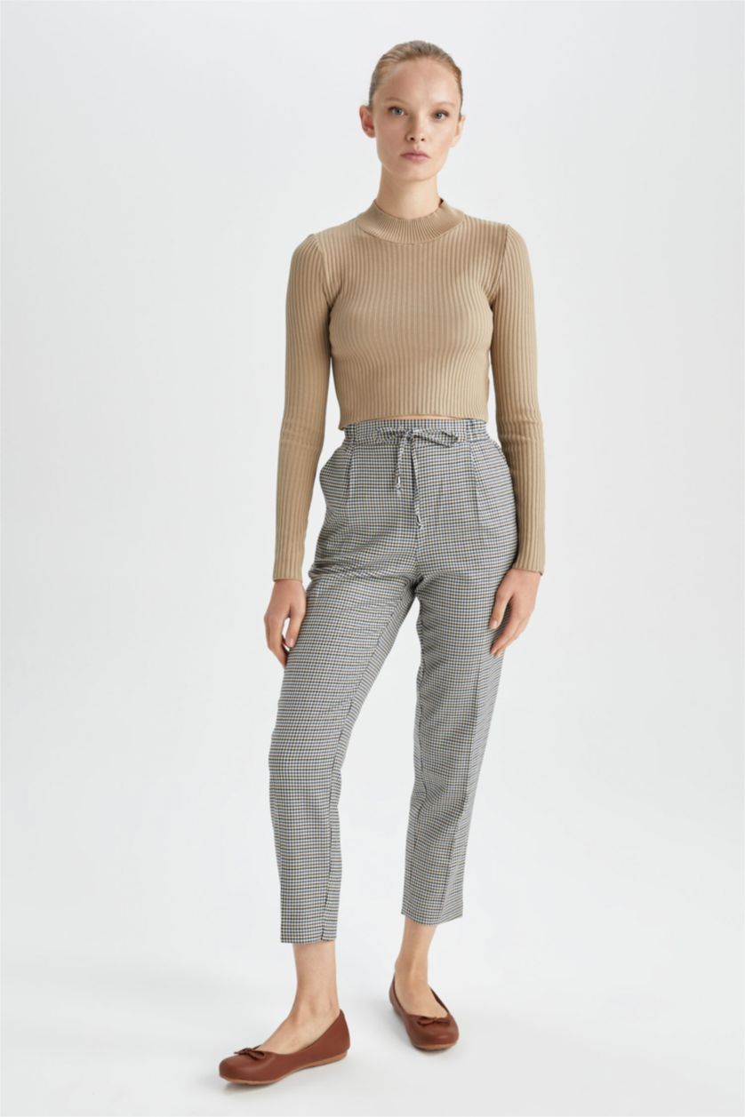 Kadın Bej Yüksek Bel Jogger Fıt Pantolon