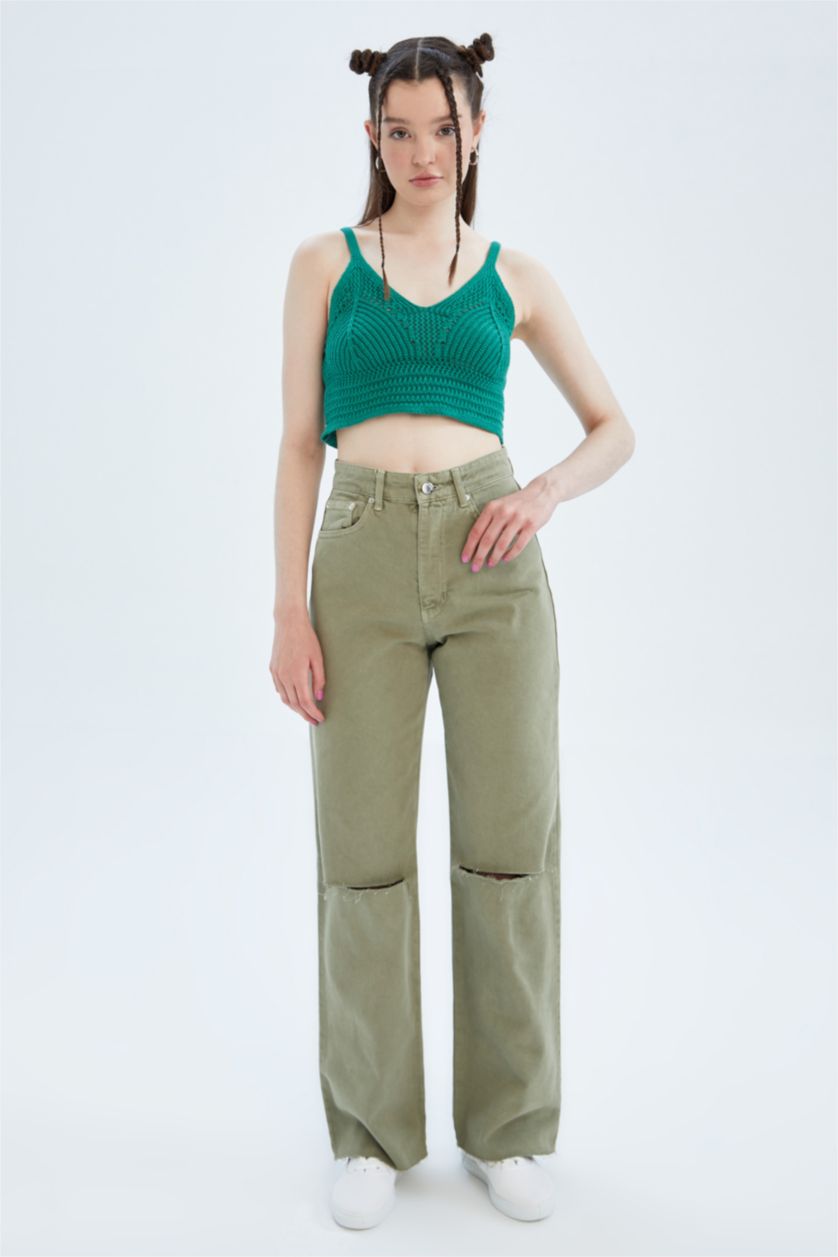 FEMME Vert Coupe slim raccourcie