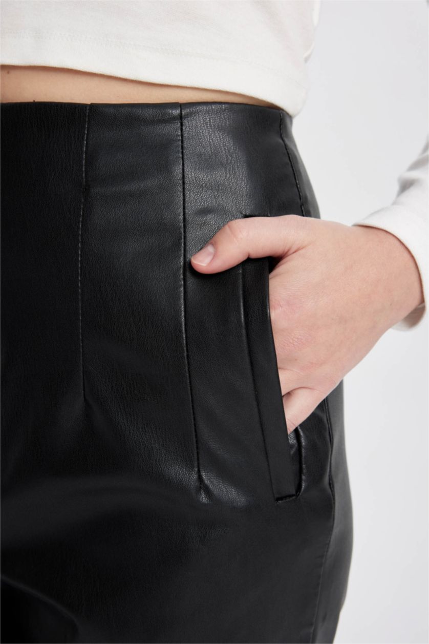 WOMAN Black Slim Fit Faux Leather Trousers